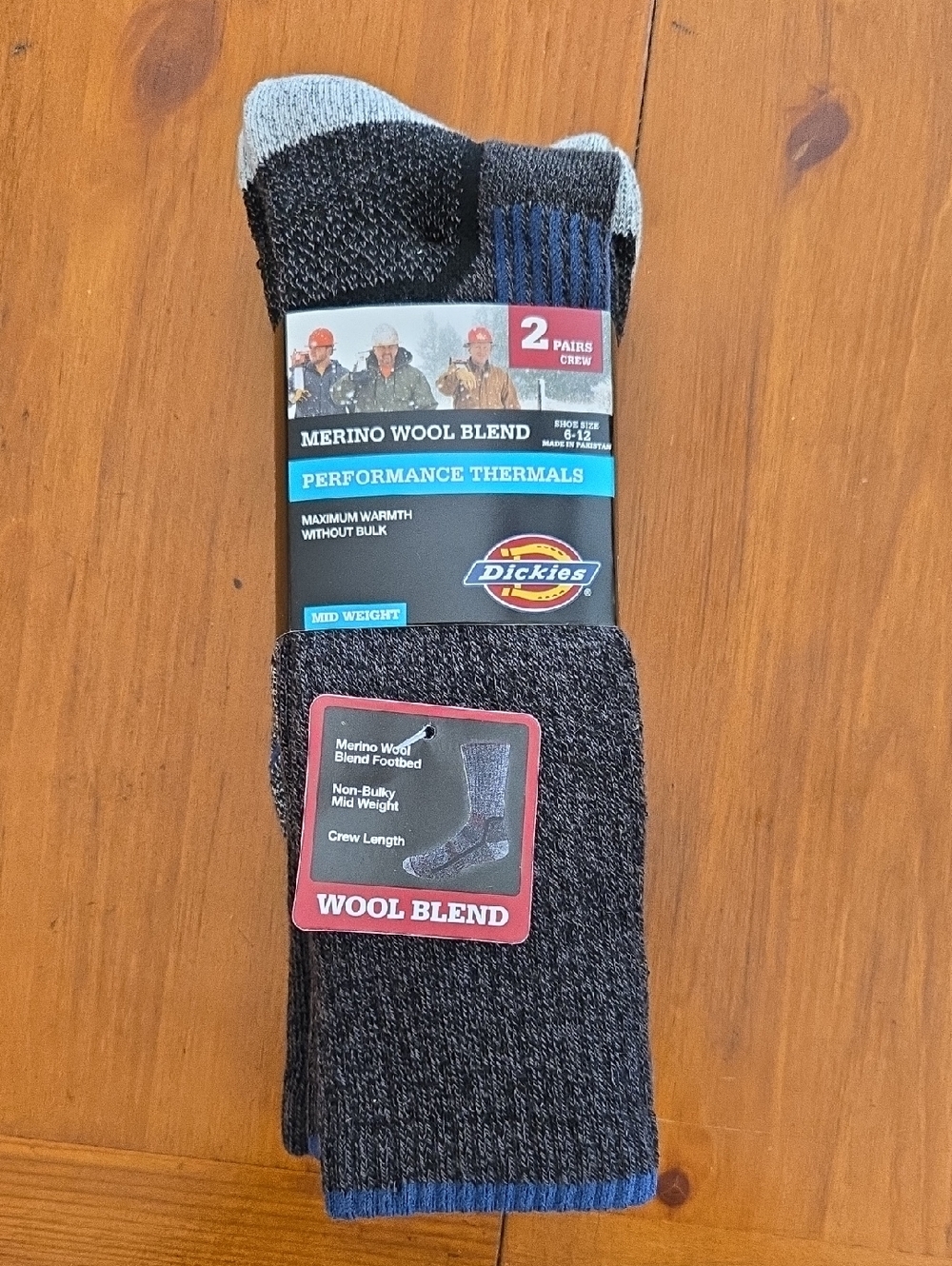 Dickies Men’s Merino Wool Blend Crew Socks - Black, Gray, Blue